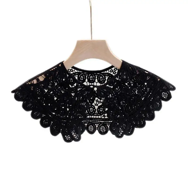 

Hollow Out Crochet Fake Collar For Women Floral Lace Shawl Big Detachable Short Color Poncho Capelet Button N4C0