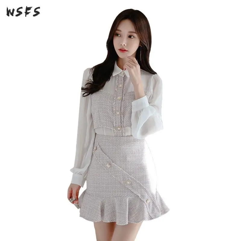 Комплект из 2 предметов: белая рубашка с бантом сетчатые топы облегающая