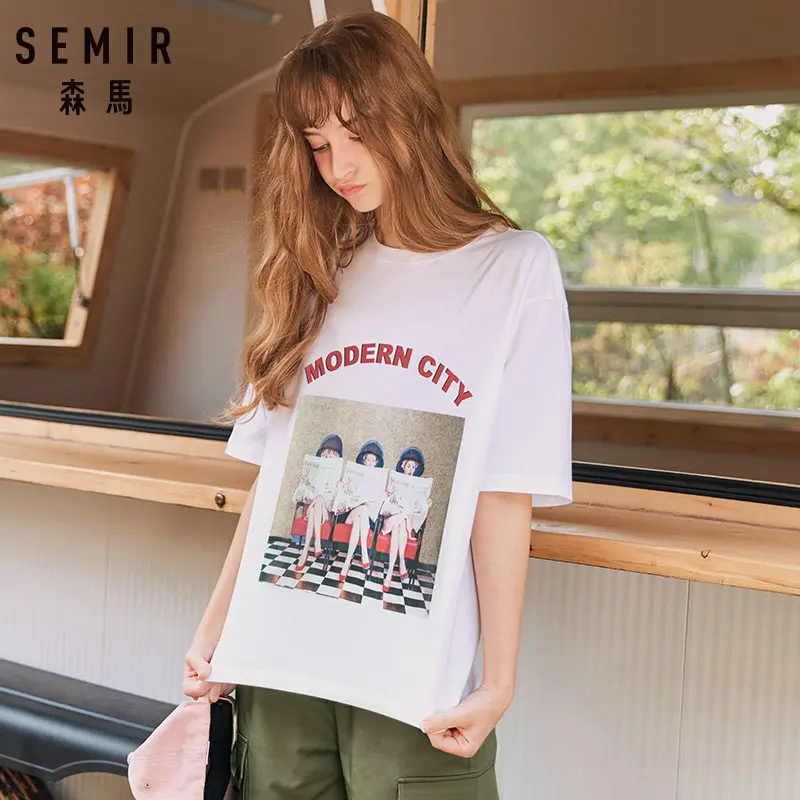 Женская футболка с коротким рукавом SEMIR дышащая хлопковая Футболка круглым
