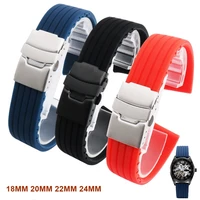 stainless steel folding clasp deployment buckle watch strap 18mm 20mm 22mm 24mm waterproof sport universal silicone watchband