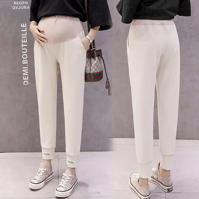 8235# Autumn Thin Maternity Pants High Waist Adjustable Belly Clothes for Pregnant Women Fall Spring Pregnancy Trousers | Мать и ребенок