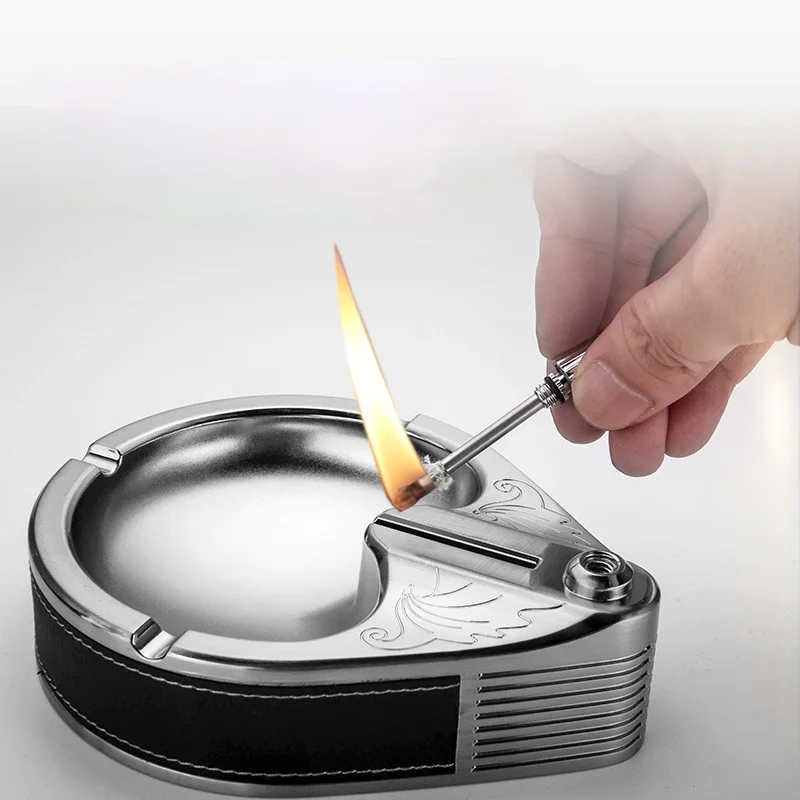 

Металлическая настольная многофункциональная пепельница, оригинальная креативная керосиновая пепельница с зажиганием, ветрозащитная пеп...