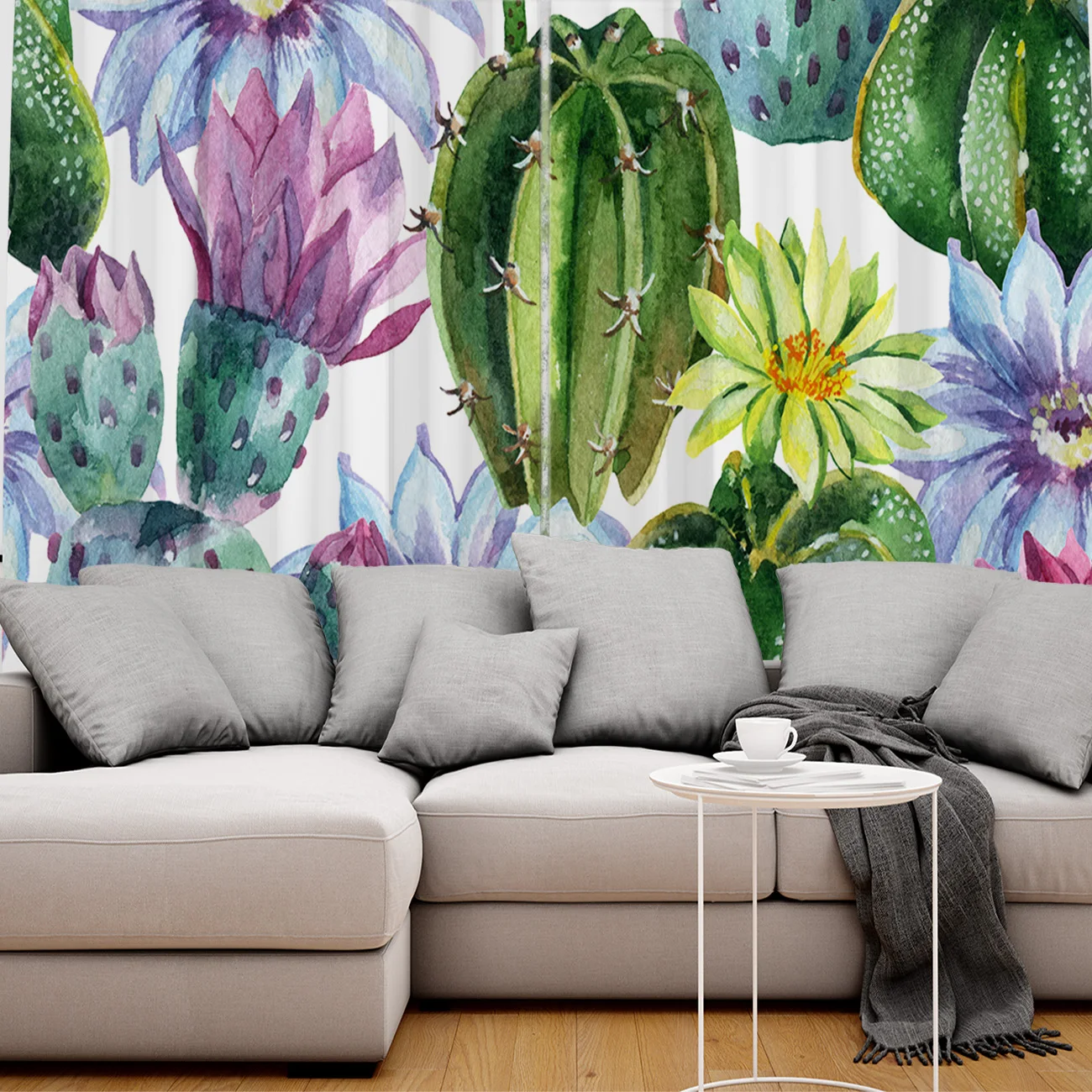 

Watercolor Cactus Flowers Window Curtains Living Room Outdoor Fabric Drapes Curtain Home Decor
