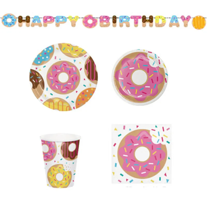 1 Набор пончиков вечерние баннеры для дня рождения одноразовая посуда детский