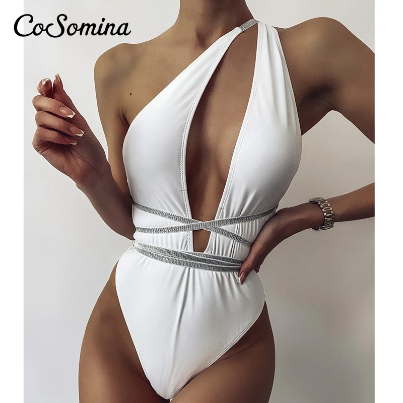 

CoSomina Одна деталь купальник на одно плечо сплошной купальный костюм для Для женщин бандажные Купальники Монокини сексуальный Летний Пляжны...