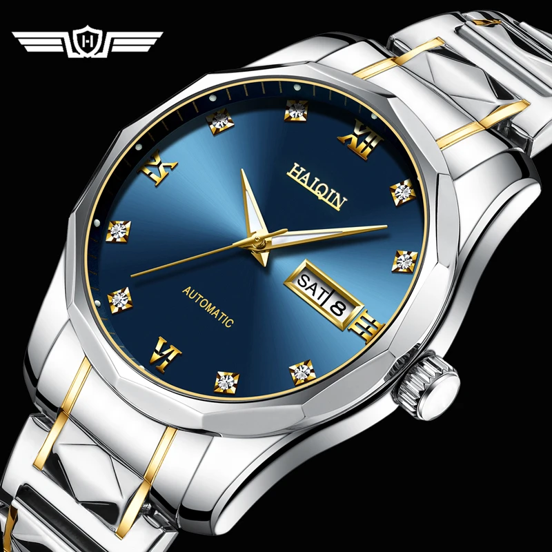 

HAIQIN Simple Gold men watches 2020 luxury automatic watch men mechanical wristwatch for men Sport waterproof diamond Clock 2020