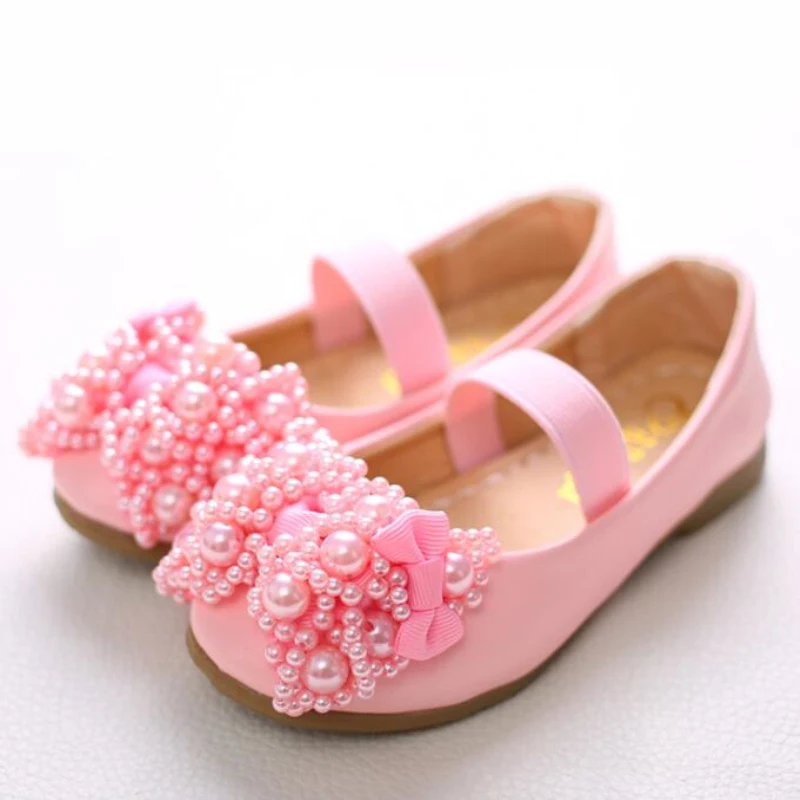 Белые танцевальные туфли с жемчугом для девочек большие детские лодочки крючком