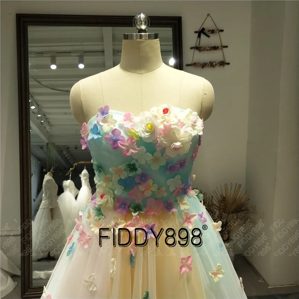 Многоцветные свадебные платья тюль 3D цветы Радуга Vestido de Novia 2019 robe mariage | Свадьбы и