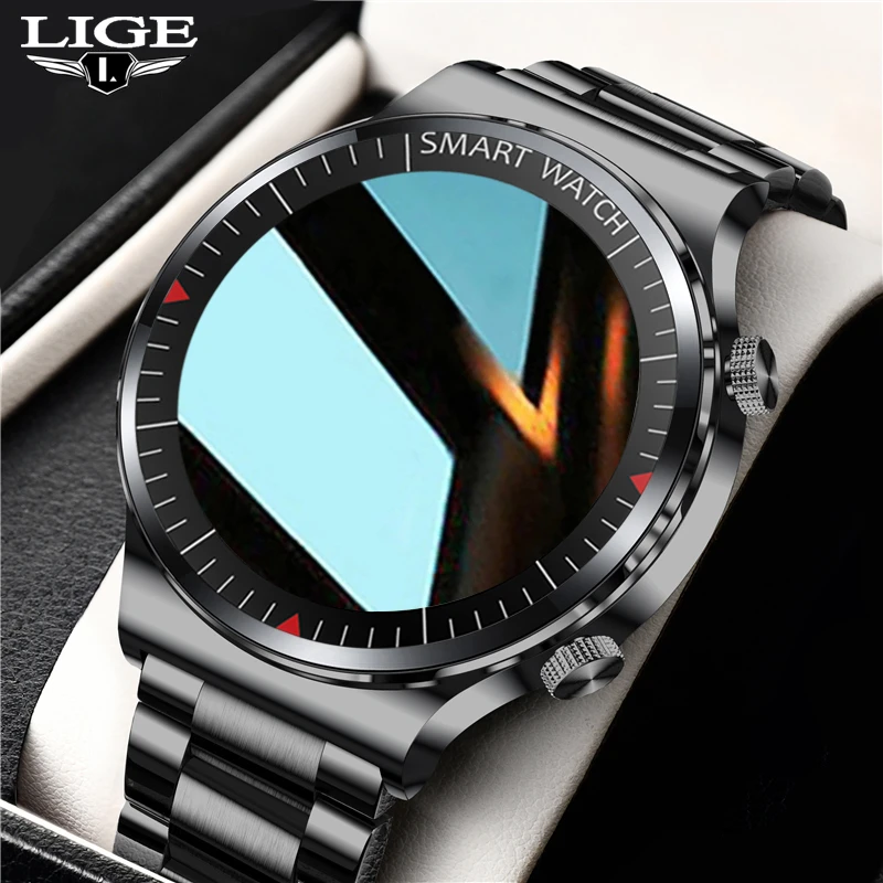 

LIGE 2021 New Luxury brand mens watches Steel band Fitness watch Heart rate blood pressure Activity tracker Smart Watch For Men