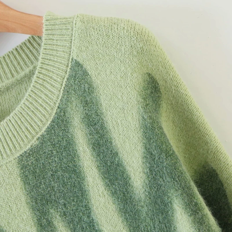 

Knitted Sweater Woman Sweaters Elegant Green Striped Oversized Pullovers Female Women Winter Loose Long Sweaters Sueter Mujer