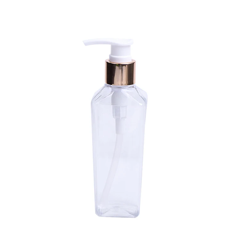 

100ml 150ml 200ml 250ml X 24 empty clear plastic lotion shampoo cosmetic bottle with gold/silver electrified aluminum dispenser