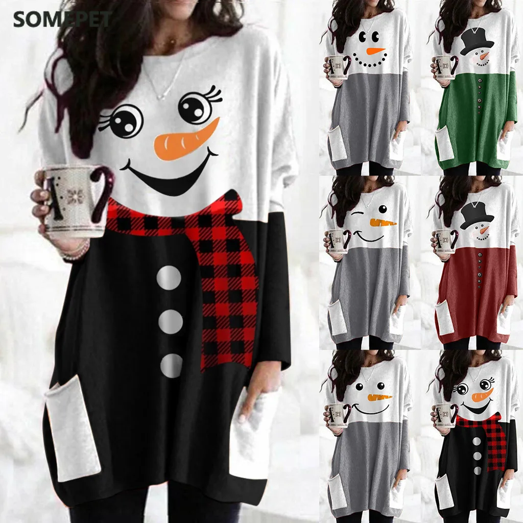 

Plus Size Woman Dress Long Sleeve Christmas Printed O-Neck Loose Christmas Party Dress Fashion Winter Fall Dresses For Women NEW
