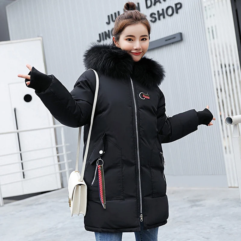 

Женская зимняя куртка, зимнее пальто, женская куртка средней длины с большим меховым воротником, теплая Женская парка, верхняя одежда, пухов...