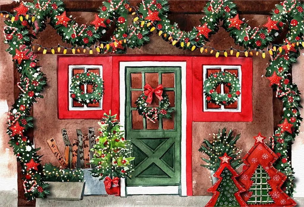 Santa's Grotto work Shop Christmas Backdrop Noel Xmas Party Banner Painting Sparkle Lights Portrait Background Photo Studio Prop |