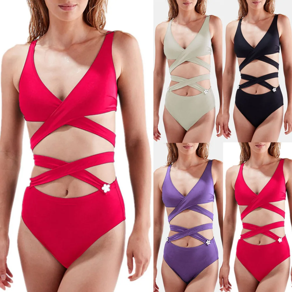 

Women Fashion Padded Set Push-up Bra Women Beachwear Patchwork 1 Piece Dot Ruffled Bikini Bathing SuitZ0306