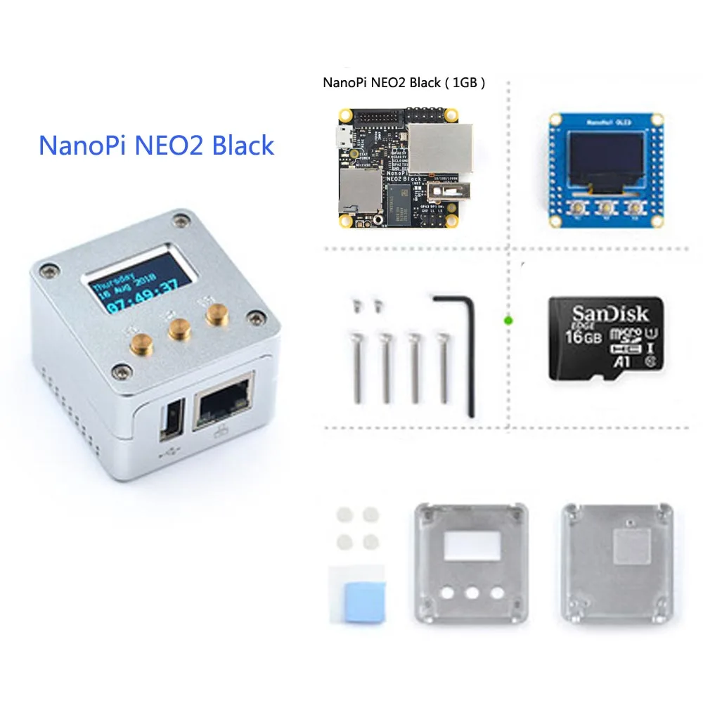 Черный металлический комплект NanoPi NEO2 алюминиевый корпус oled программируемый на