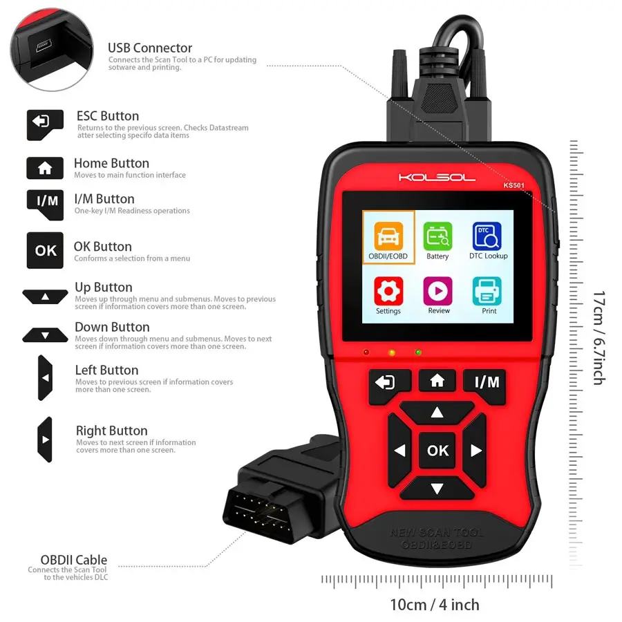 KOLSOL KS501 OBDII & EOBD сканирующий инструмент для универсальных автомобилей