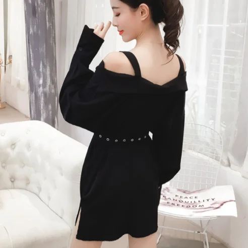 Черное сексуальное мини-платье в стиле панк на бретелях осеннее платье-рубашка с