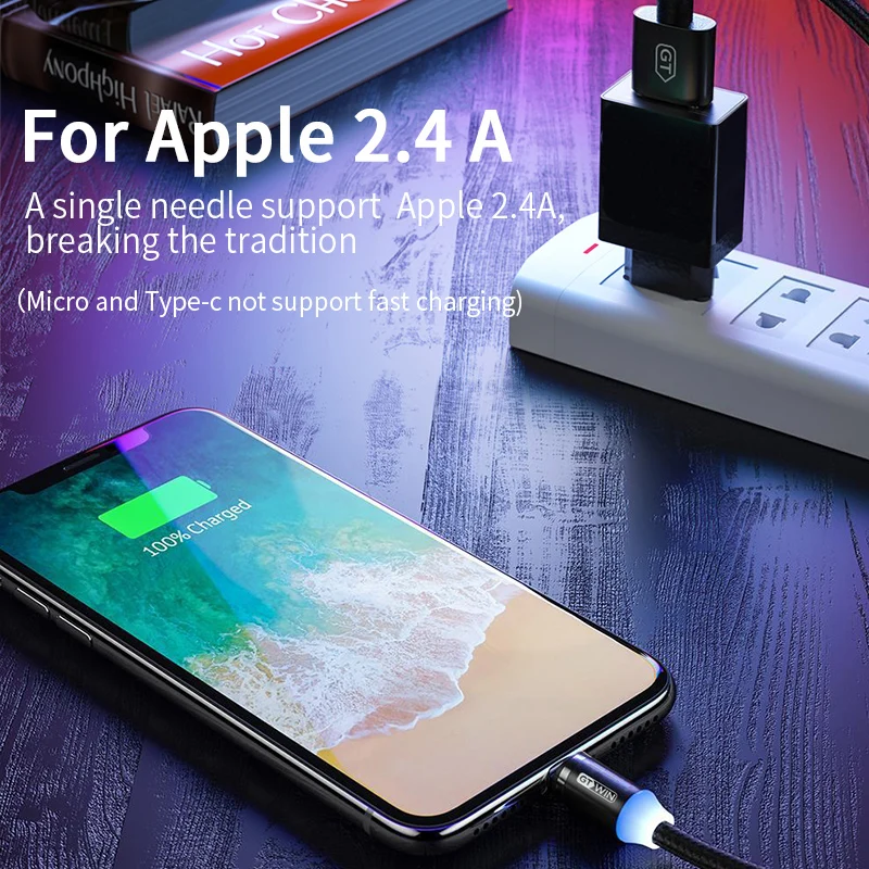 GTWIN Магнитный USB кабель для iPhone XS Max Micro usb type C адаптер зарядное устройство Быстрая зарядка Магнитный шнур для samsung S10 S9 2 м/3 м