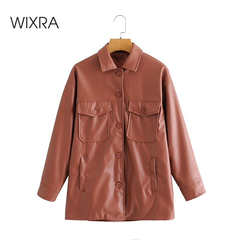 Женская куртка из искусственной кожи Wixra однотонная однобортная свободного кроя