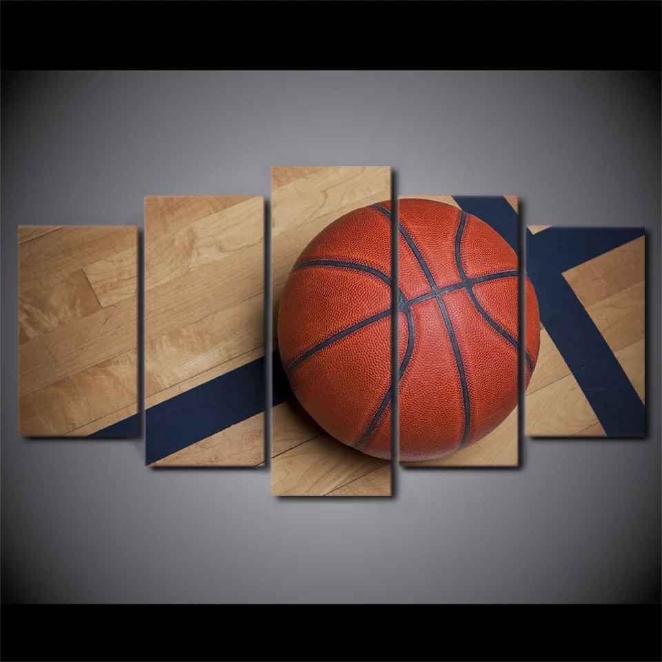 

Prints Posters Home Decorative Canvas 5 Panel Basketball Course Painting Wall Artwork Modern Girl Bedroom Modular Pictures Frame