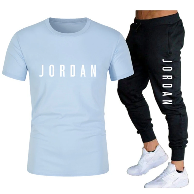

Summer Men's Suit T-shirt + Pants Two Piece Sports Basketball Suit Men New Fashion Print Suit Sportswear Gym Fitness Pants