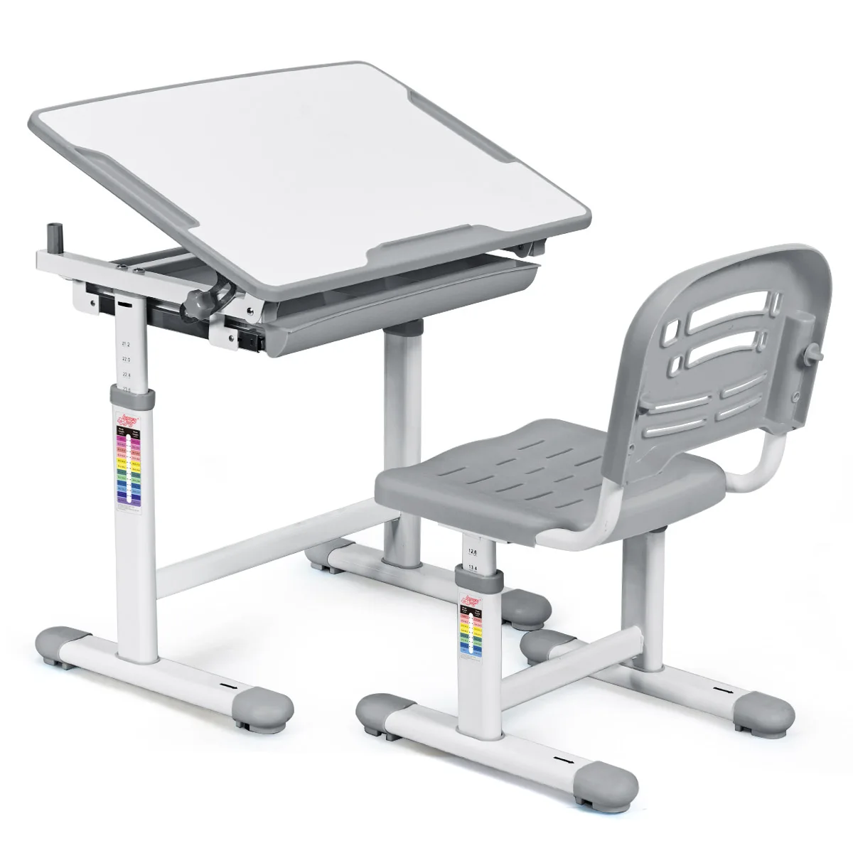 Multifunctional Kids Study Desk &Chair Set Table w/Adjustable Height Gray