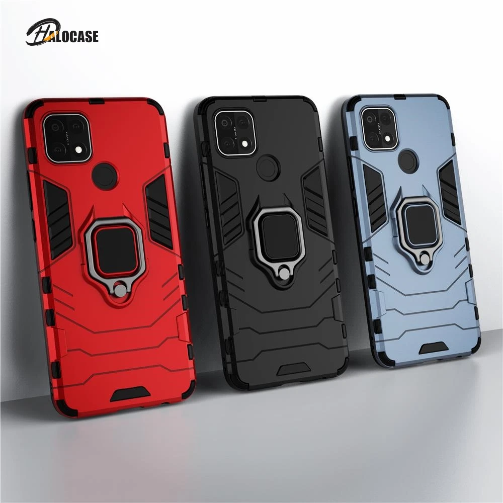 

For OPPO A15 Caes Ring Stand Shockproof TPU Bumper Coque Cover For Oppo A15 6.52" OppoA15 Case Fundas Hard PC Protective Shell