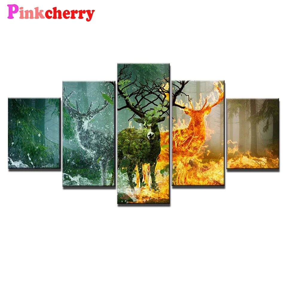 

Алмазная живопись с оленем, льдом, огнем, животными, мульти-панель, алмазная вышивка, квадратная, круглая, поделки, diy,5d, Алмазная мозаика,