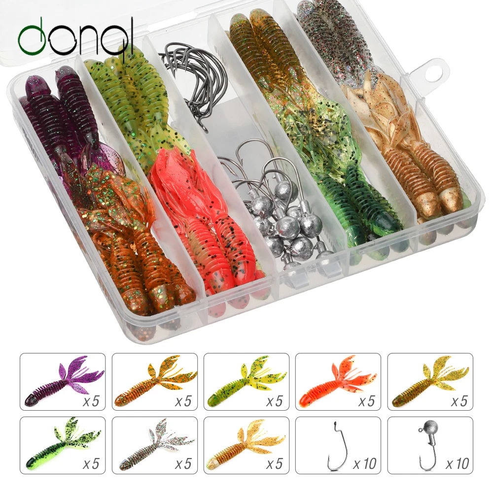 DONQL 40 шт. силиконовых приманок мягкая личинка приманка для рыбалки набор с Lead Jig Head