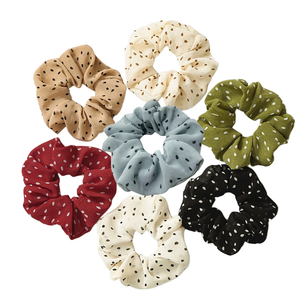 

7pcs Elegant Polka Dot Scrunchies Hair Band Hair Rope Ties Ring Bobbles