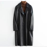 lautaro black oversized leather trench coat for women raglan sleeve loose 2021 spring womens clothes long soft faux leather coat