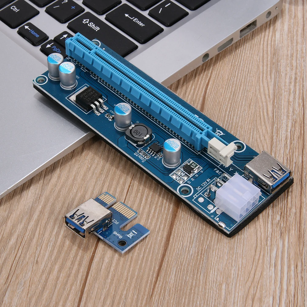 PCI E Express 1x до 16x Райзер адаптер с SATA 15pin 6pin кабелем питания 60 см USB 3 0 кабель для