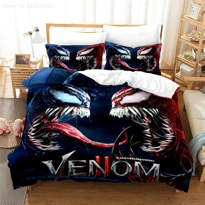 Juego de ropa de cama de Venom de Marvel, funda de edredón, edredón de 240x220, superhéroe 3d, Textiles para el hogar, funda de almohada de lino