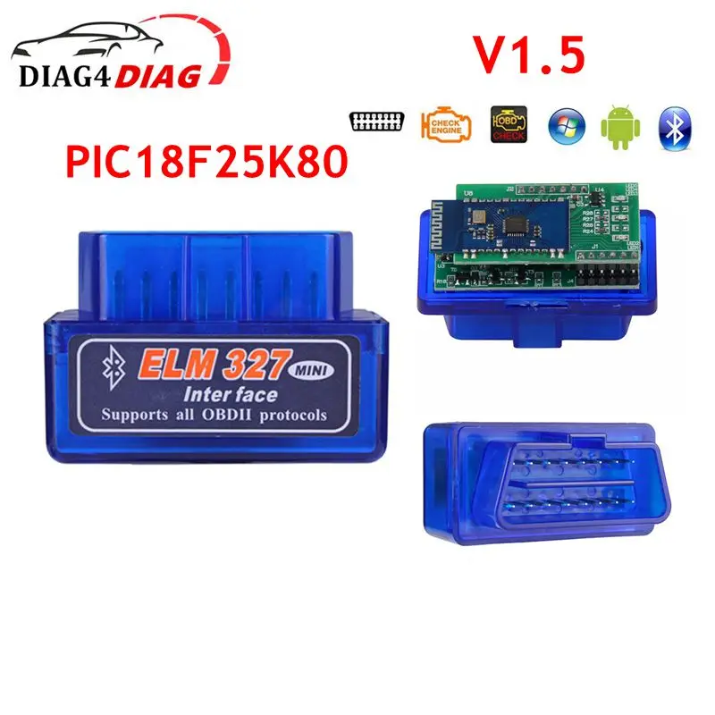 ELM327 V1.5 Bluetooth OBD2 Интерфейс диагностический сканер Инструменты двойные чипы PIC18f25k80