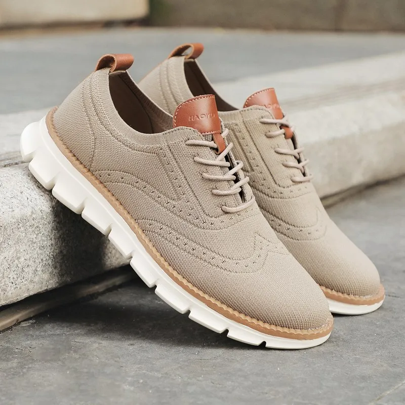 

2020 New Brogue Men's Shoes Lace Up Lightweight British Dress Footwear Fashion Hollow Breathable Knitted Mesh Flats Shoes 46
