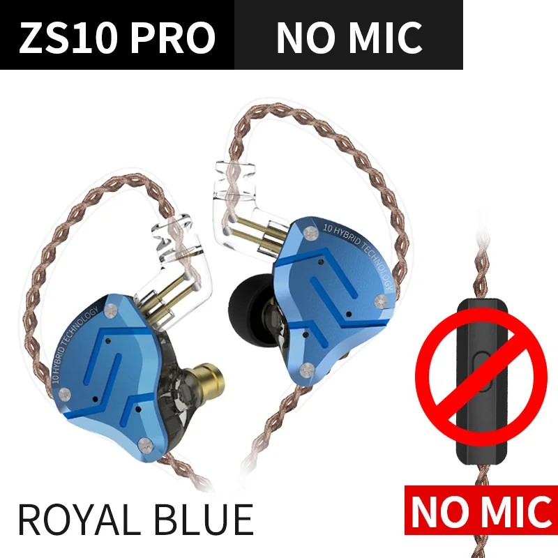 ZS10ProRoyalBluNoMic KZ ZS10Pro металлическая гарнитура 4BA+ 1DD гибридные 10 единиц HIFI бас наушники в ухо монитор Спорт шумоподавподавление ZSNPRO ZSX C12 AS10 ZST - Цвет: ZS10ProRoyalBluNoMic
