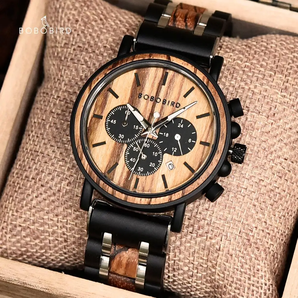 Фото Часы мужские кварцевые с хронографом деревянные многофункциональные | Наручные