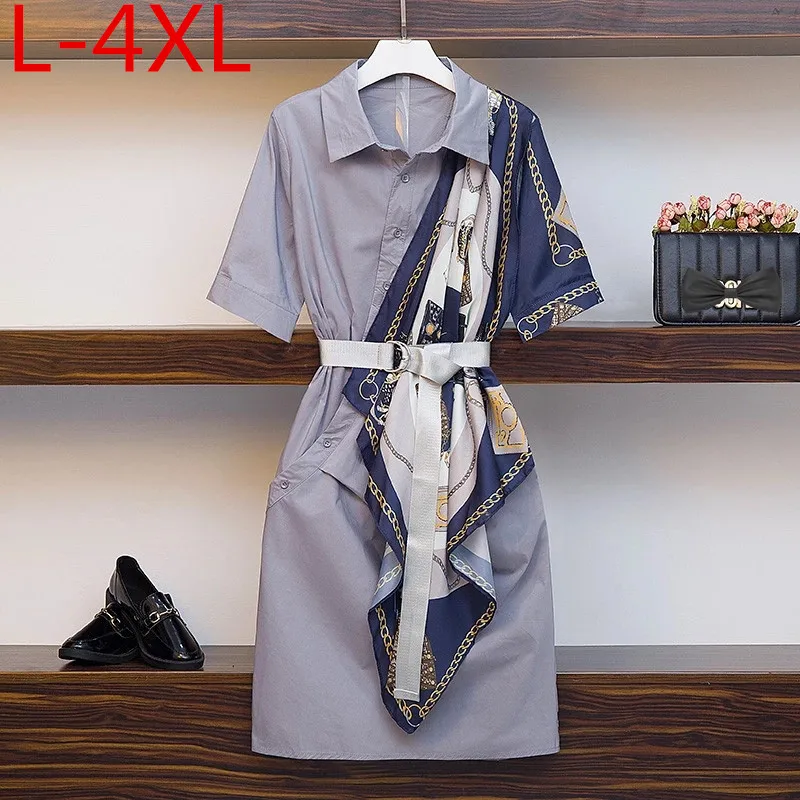 L 4XL размера плюс лето 2020 элегантное женское платье с коротким рукавом и отложным