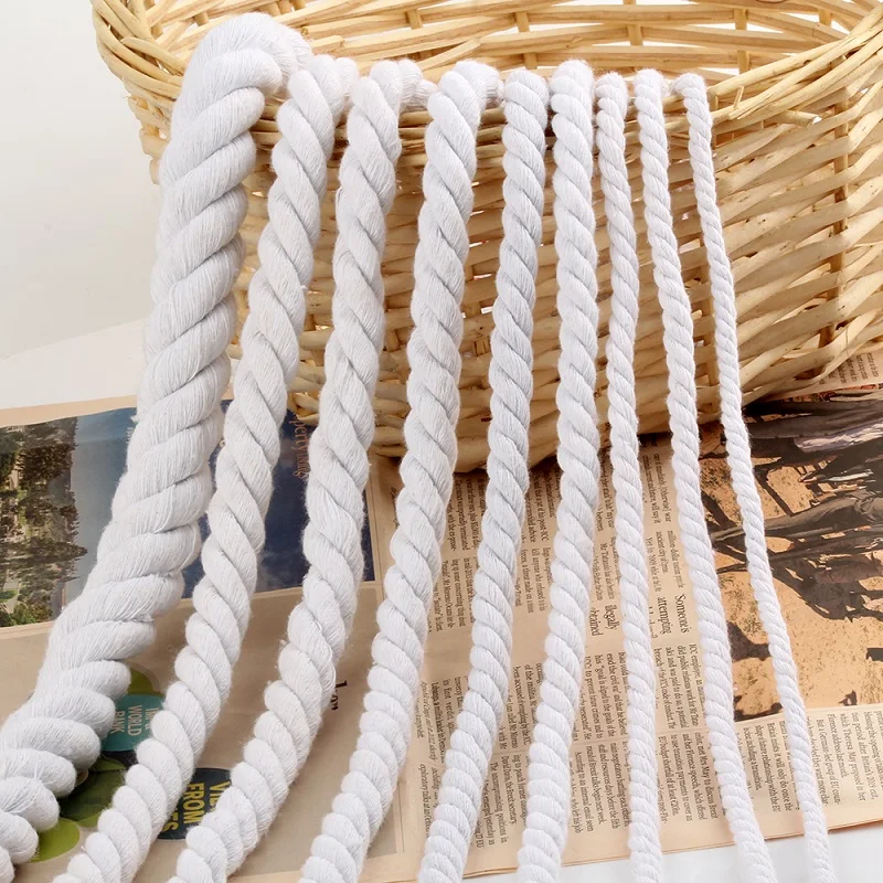 2 м/лот бежевые хлопковые три витые веревки шнуры створки для рукоделия 4 мм-20 мм