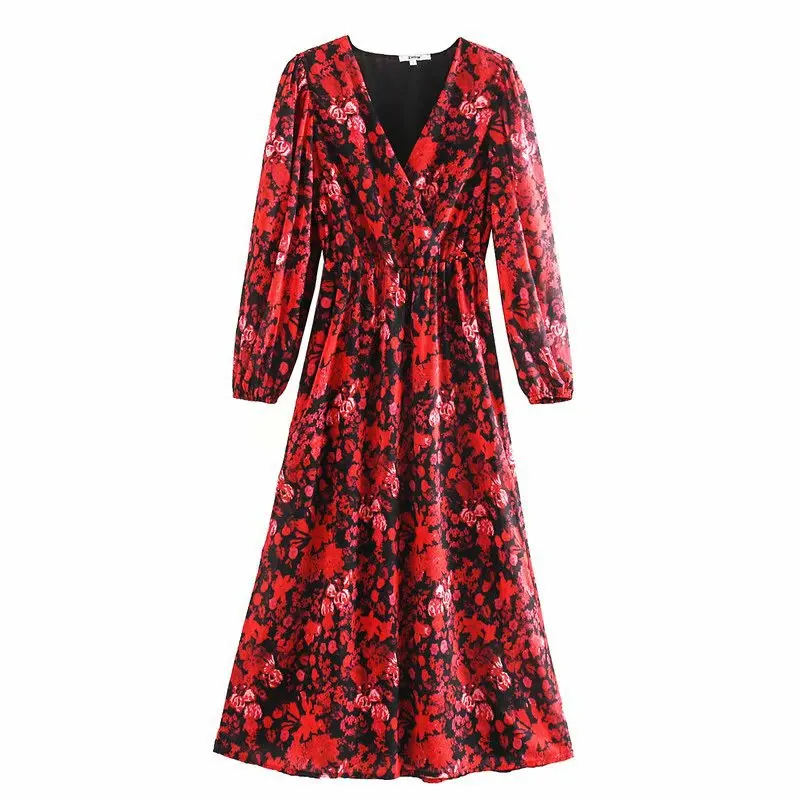 Женское Модное шифоновое платье с цветочным узором v образный вырез длинный