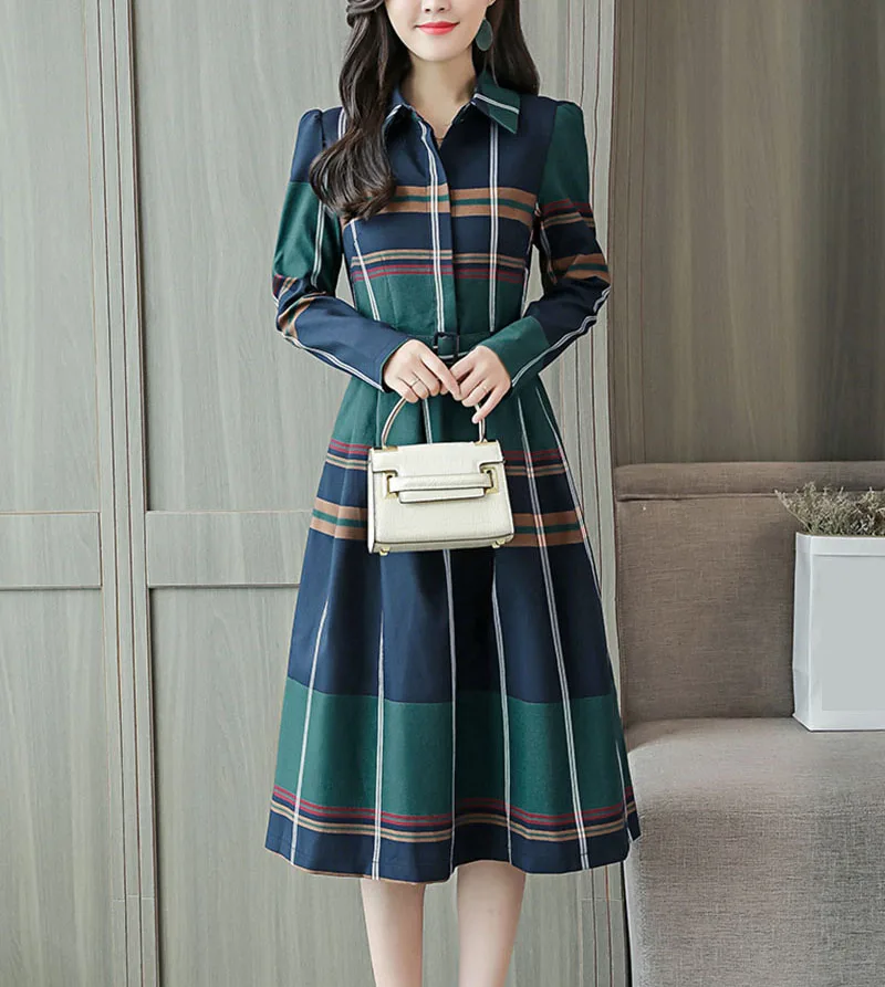 2019 осеннее платье новое корейское яркое узкое профессиональное тонкое клетчатое