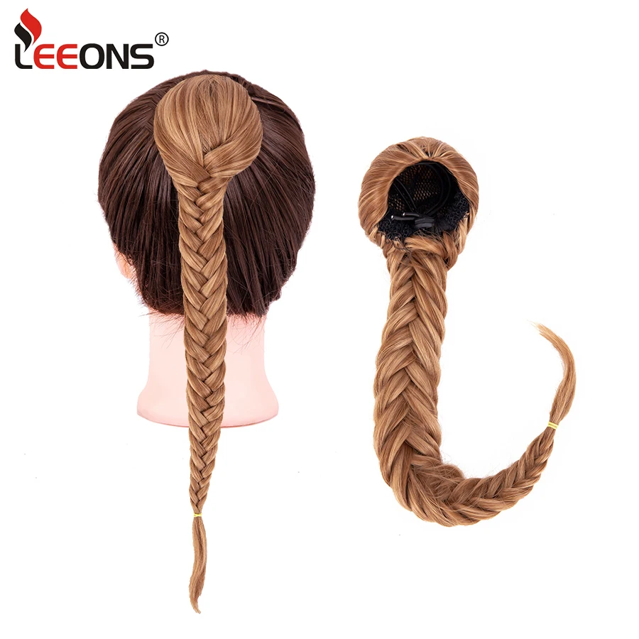 

Leeons 15Inch Long Fishbone Ponytails Braided Plaited Fishtail Drawstring Synthetic Ponytail For White Female Hairpiece 17Colors
