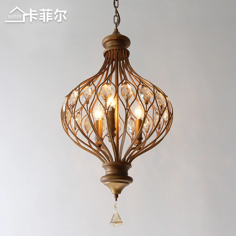 

American country chandelier crystal dining room lamp retro wrought iron aisle lamp simple cloakroom bedroom lamp
