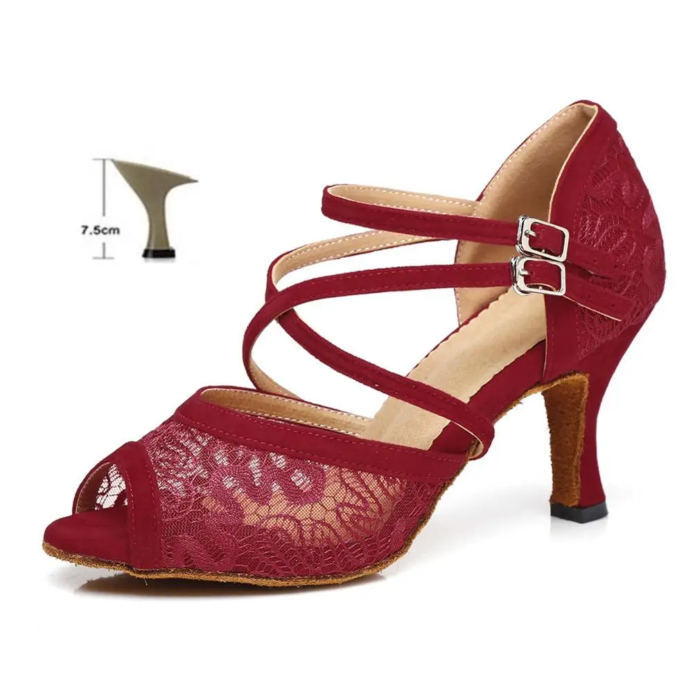 Red2 7.5cm New women's girls ladys Latin Dance Shoes Ballroom indoor tango salsa Dancing Shoes high heel wholesale Hot sale - Цвет: Red2 7.5cm