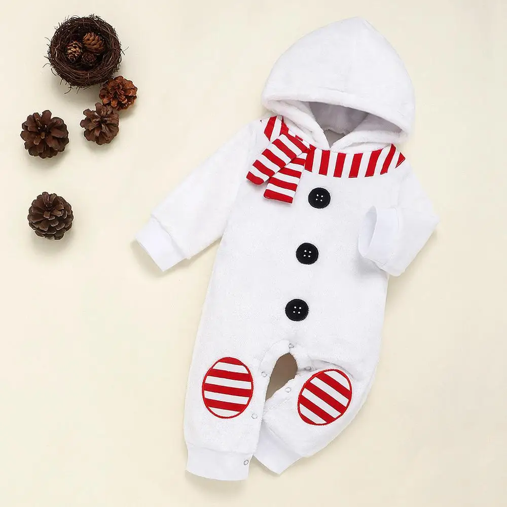 

Christmas Rompers Infant Baby Boys Girls Christmas Xmas Snowman Modelling Fleece Romper Scarf Set Baby Clothes Ropa Bebe Navidad