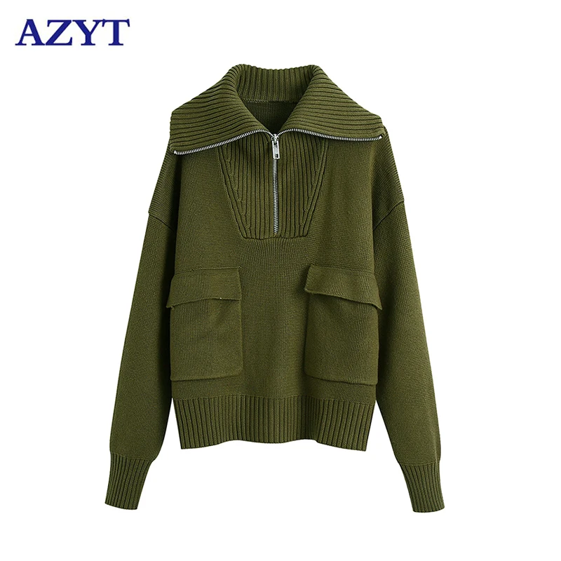 

AZYT Autumn Winter Knitwear Women Pullover Sweater 2021 Vintage Loose Solid Knit Jumpers Female Casual Women Sweater