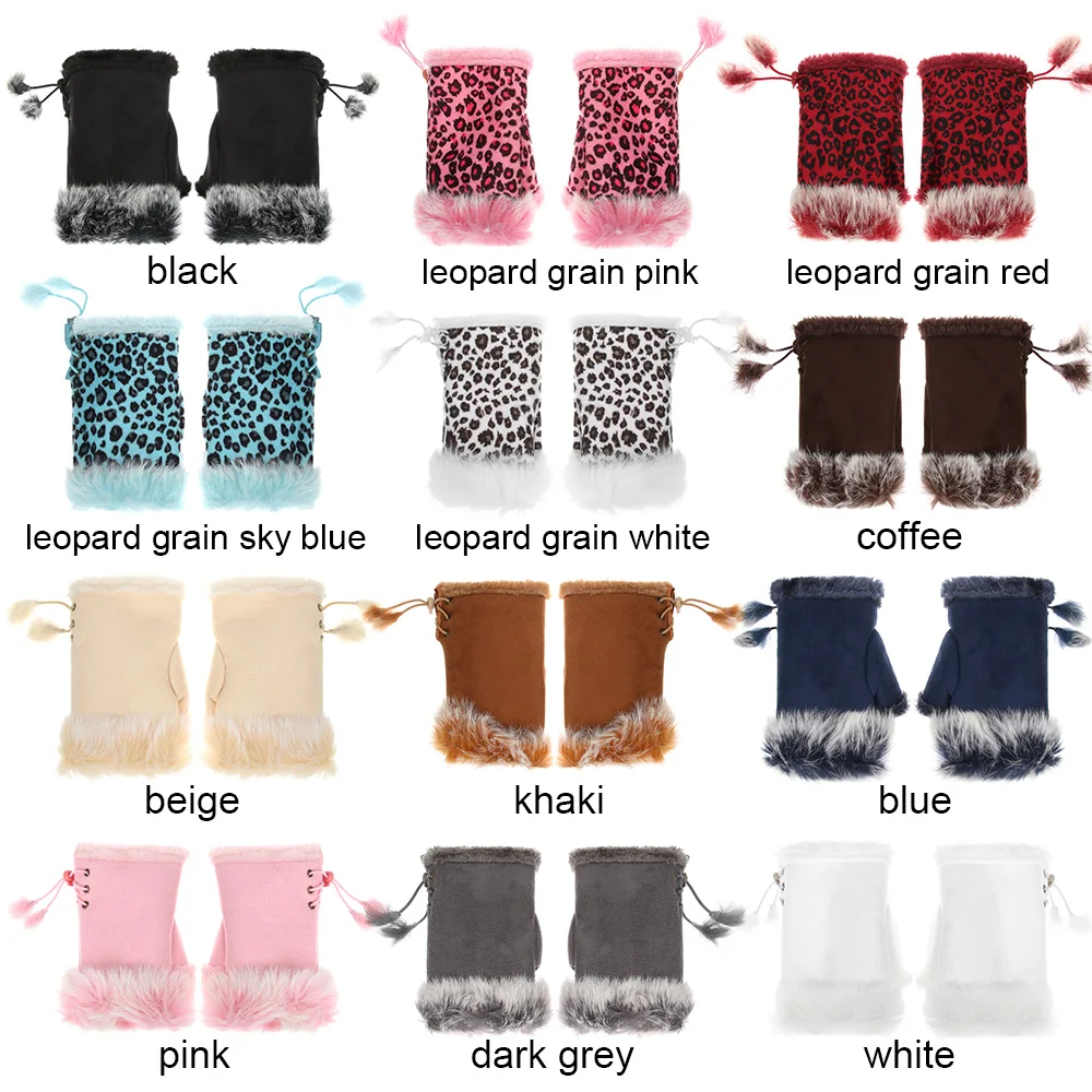 Мягкие удобные эластичные перчатки модные из искусственного кроличьего меха для