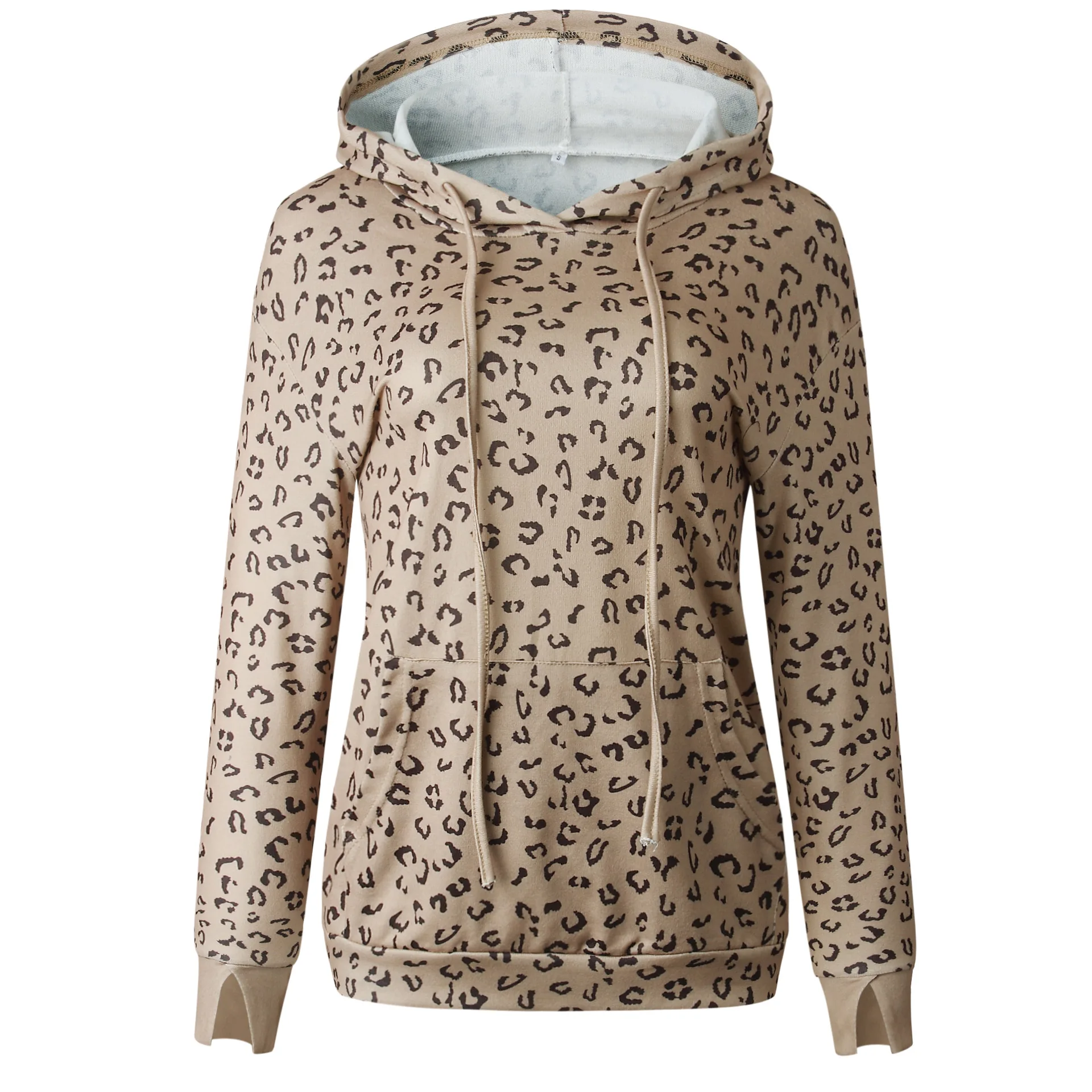 

Autumn Winter Leopard Print Kawaii Drawstring Hoodies Women Sweet Sweatshirt Pullovers Packets Long Sleeve Hooded Preppy Style