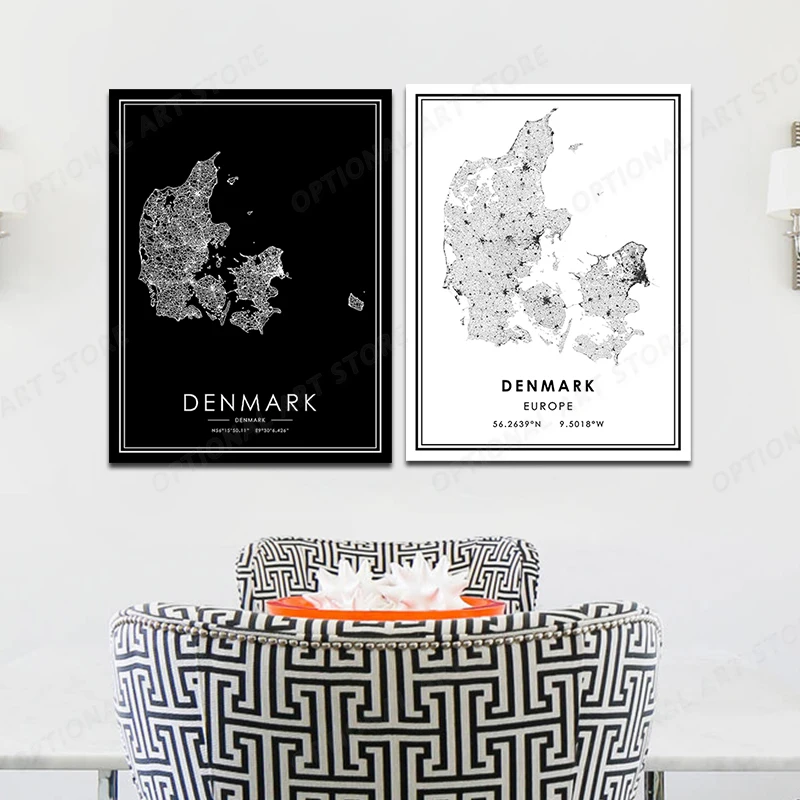 Знаменитая Карта города Дания печать на холсте картина стену художественные